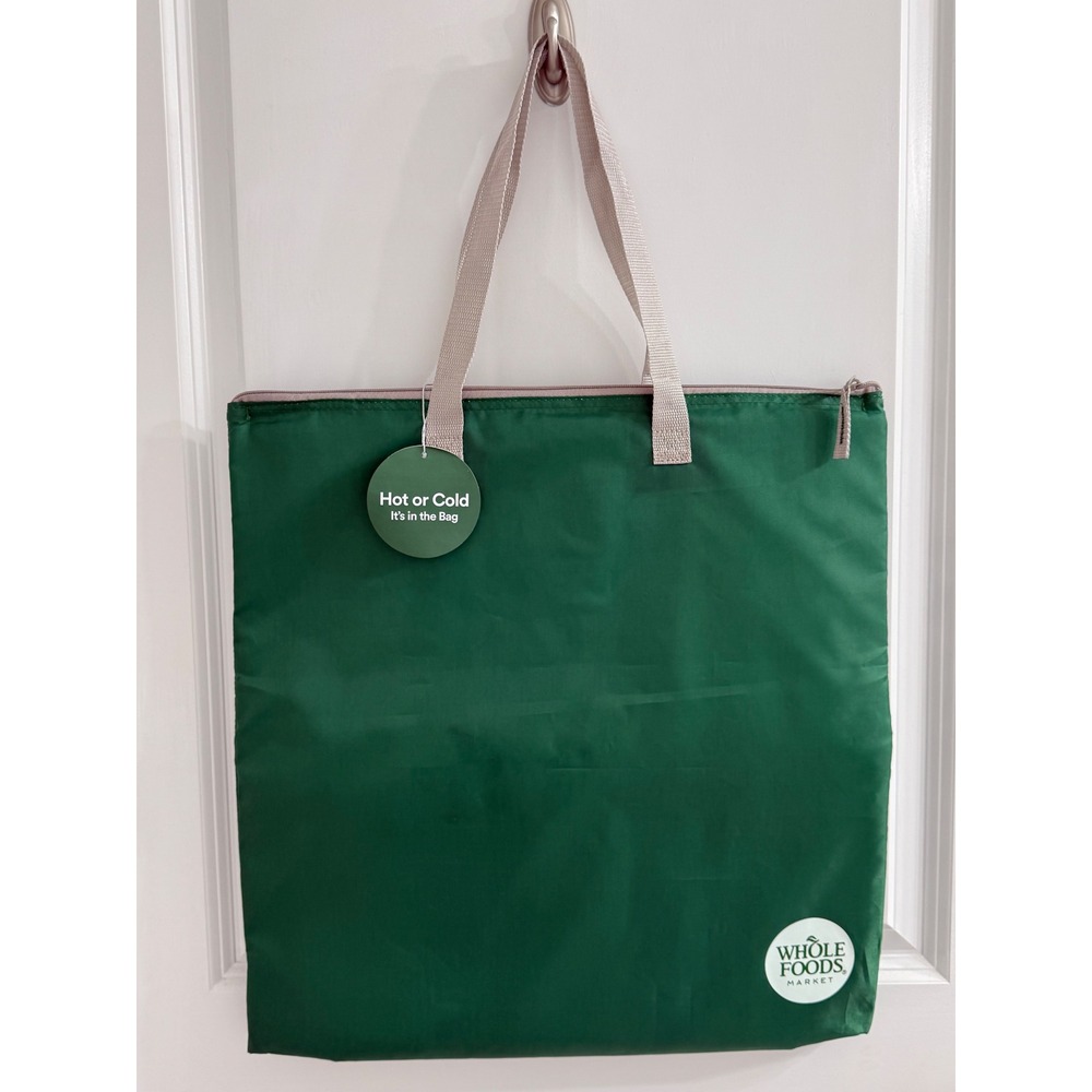 Whole Foods Market Green Large Slim Thermal Shopper Insulated Grocery Tote Bag